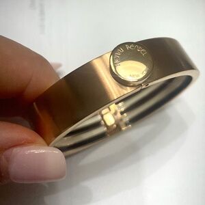 RARE HENRI BENDEL size S Rose Gold Tone Bangle Bracelet w/Trademark Stripes